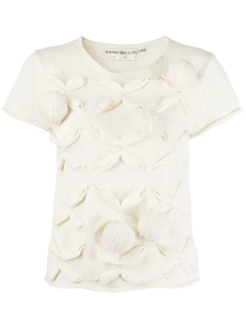 Comme Des Garçons Pre-Owned 2003 pompom embellished knitted T-shirt Neutrals CDG1218