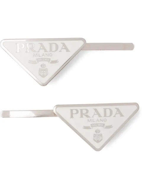 Prada triangle-logo hair clips (set of two) White 1IF0512BA6