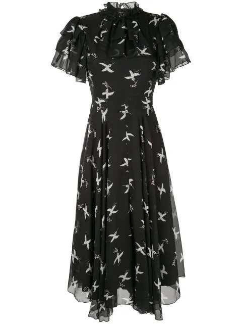 Macgraw Flight Bird Print dress Black AV019