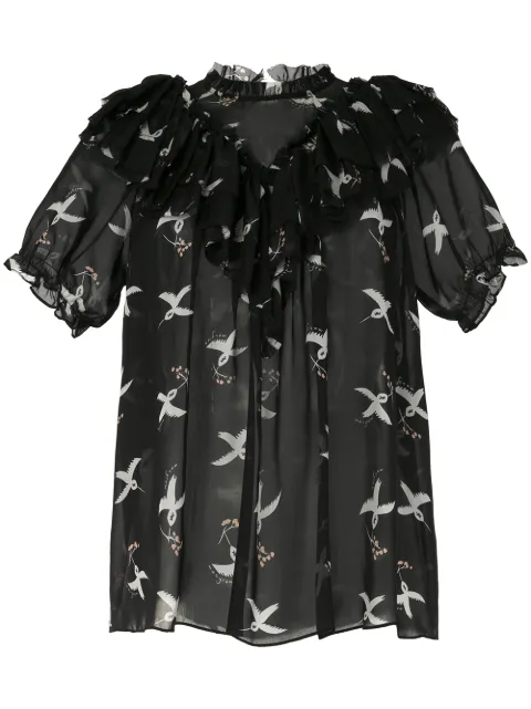 Macgraw Migration Bird Print blouse Black AV017B