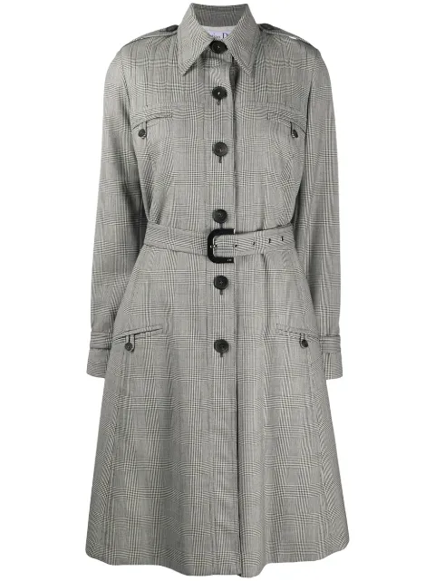 Christian Dior Pre-Owned 2000s check print trench coat Grey DIO319A
