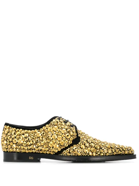 Dolce & Gabbana embroidered suede derby shoes Gold A10568AX411