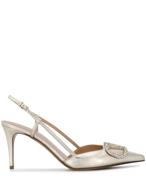 Valentino Garavani VLogo glow laminated nappa slingback pump 80 mm / 315 in Silver WS0R01PVY