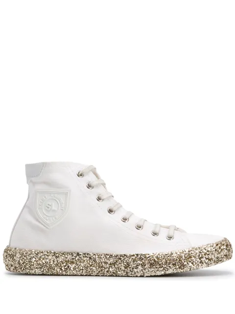 Saint Laurent Bedford glitter-embellished hi-top sneakers Neutrals 605305GUZ20