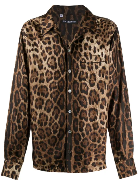 Dolce & Gabbana leopard-print silk pajama shirt Brown G5GY4TIS1B7