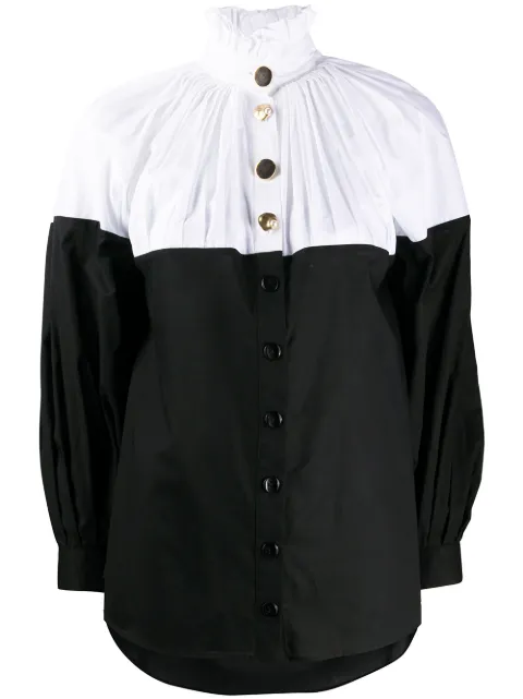 Seen Users ruffled-neck two-tone shirt White SEEN619WHITEBLACK