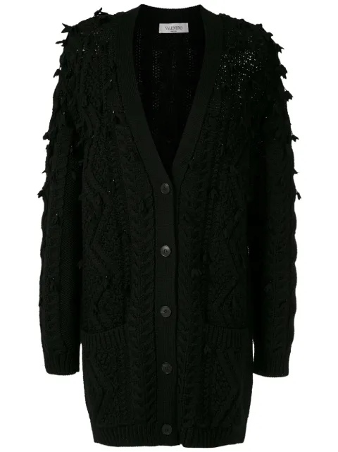 Valentino Garavani oversized tassel-trim cable-knit cardigan Black BKA00I4RC