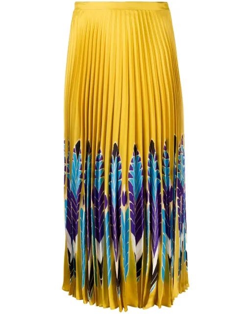 Valentino Garavani feather print pleated midi skirt Yellow BRA5K154E
