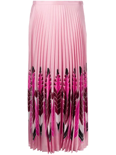 Valentino Garavani feather print pleated midi skirt Pink BRA5K154E