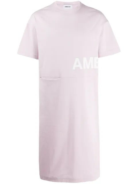 AMBUSH long-line logo-print T-shirt Pink 12112059