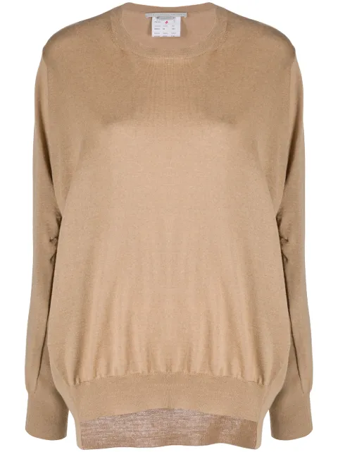 Stella McCartney fine-knit asymmetric-hem jumper Neutrals 601754S1735