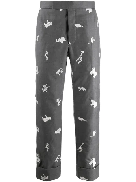 Thom Browne animal-embroidered cropped trousers Grey MTC001A06882