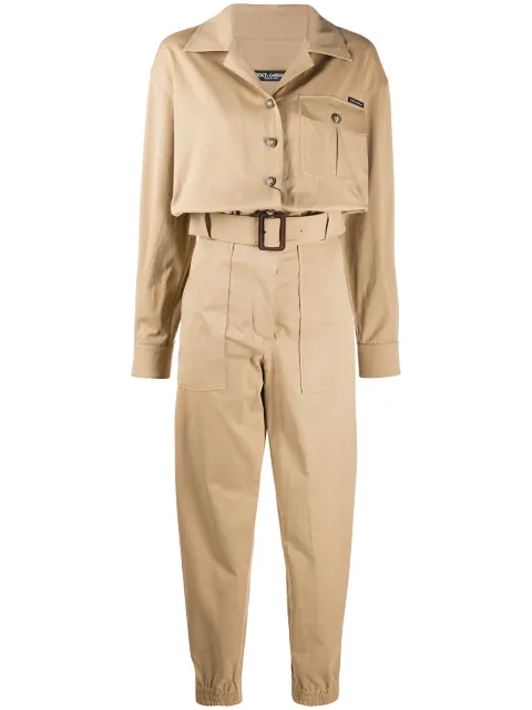Dolce & Gabbana logo patch belted boiler suit Neutrals F6I1HTFUFJ9