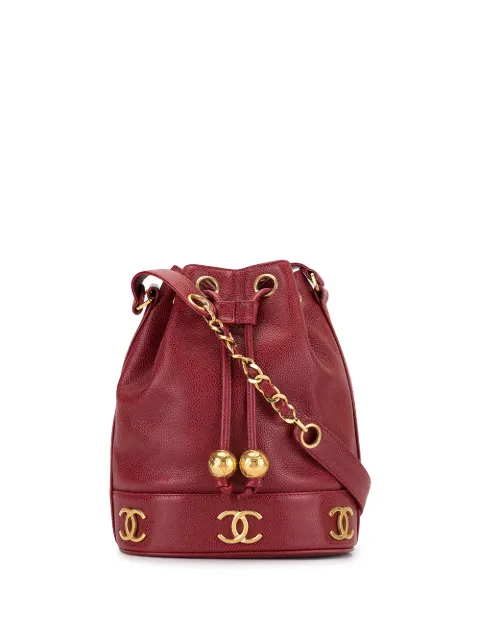 CHANEL Pre-Owned 1992 CC logo bucket bag Red 2543328