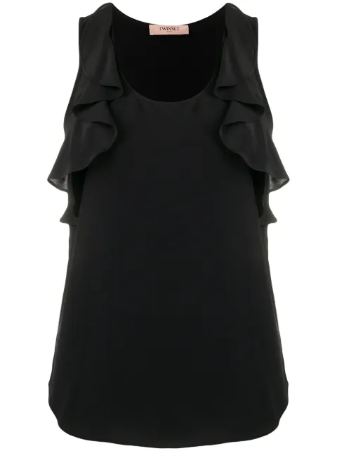 TWINSET ruffle detail curved hem top Black 201TP2507
