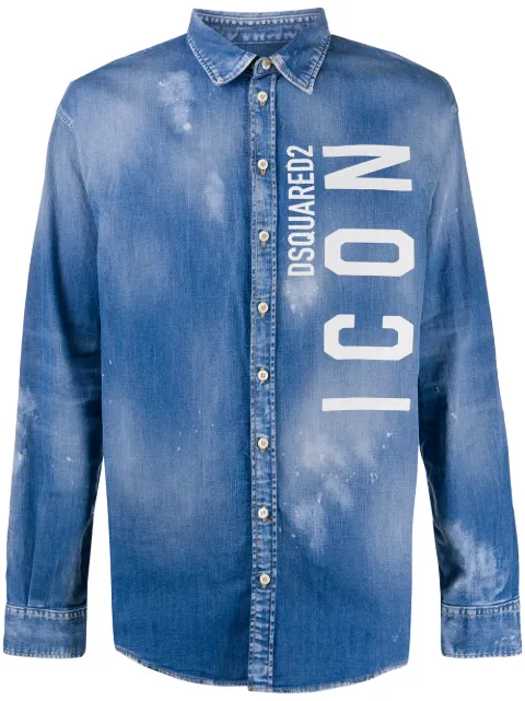 DSQUARED2 Icon-print splatter-print denim shirt Blue S79DL0006S30341