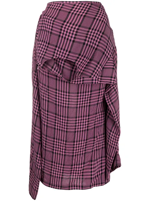colville plaid asymmetric shirt-style skirt Pink CVS20411A