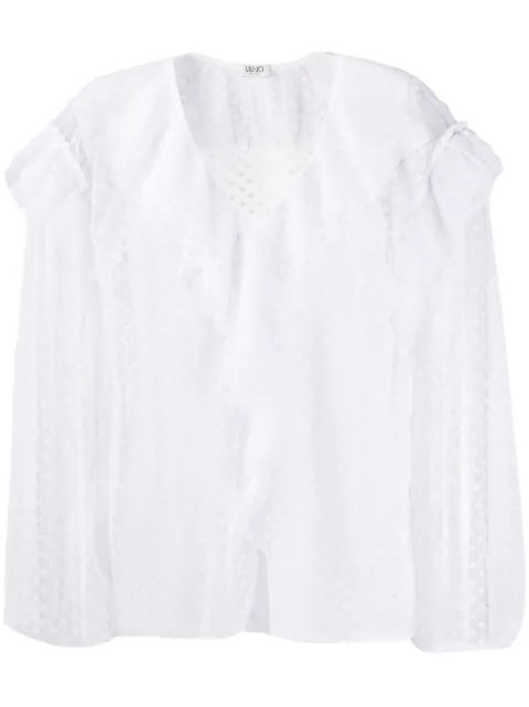 LIU JO ruffled neck polka dot blouse White WA0394J5925