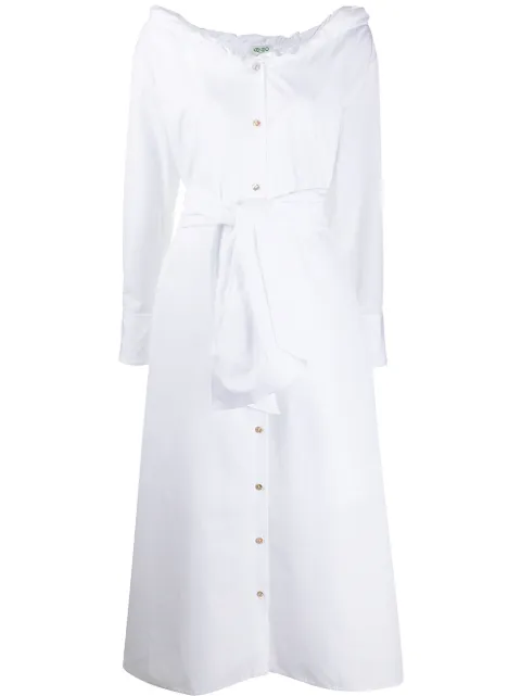Kenzo tie-waist button-through midi dress White FA52RO1875AP