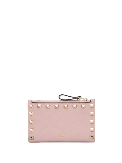 Valentino Garavani Rockstud grainy calfskin cardholder with zipper Pink WP0605VSH