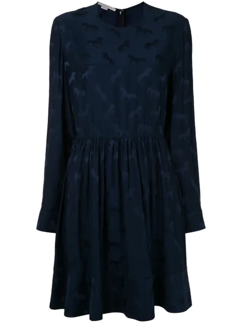 Stella McCartney horse print pleated mini dress Blue 599749SNA57