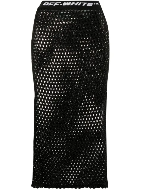 Off-White logo waistband fishnet skirt Black OWHL008R20H340681000