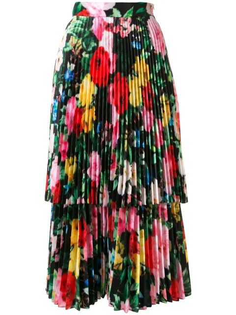 Richard Quinn layered floral midi dress Black RQSS2057ITAFFETA