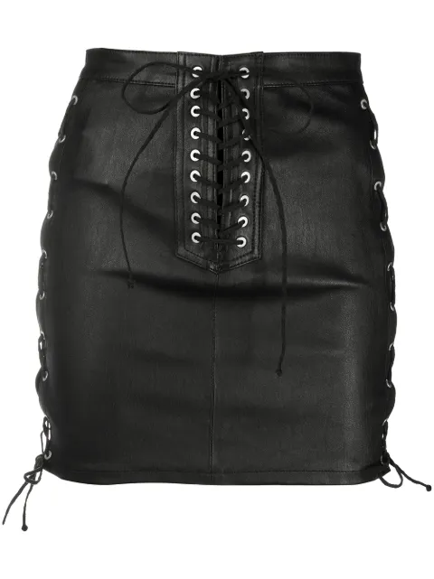 UNRAVEL PROJECT laced leather mini skirt Black UWJC003R20LEA0021000