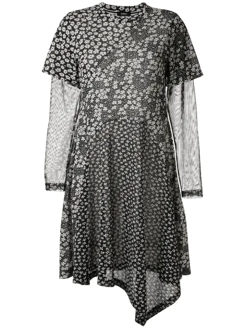 Goen.J floral print asymmetric dress Black GJ20RSDS14