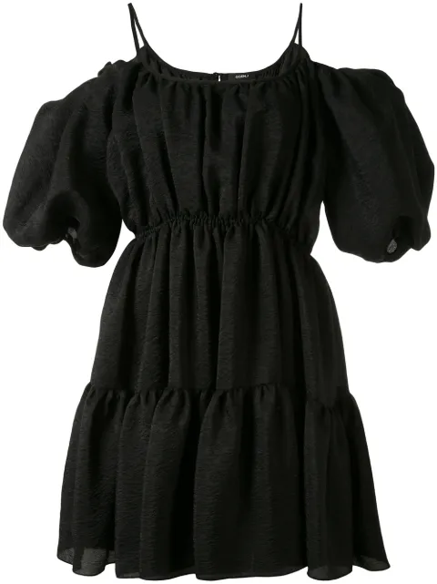 Goen.J balloon-sleeved tiered mini dress Black GJ20RSDS07