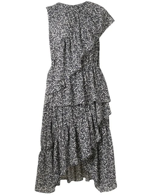 Goen.J floral print asymmetric ruffled dress Blue GJ20RSDS03