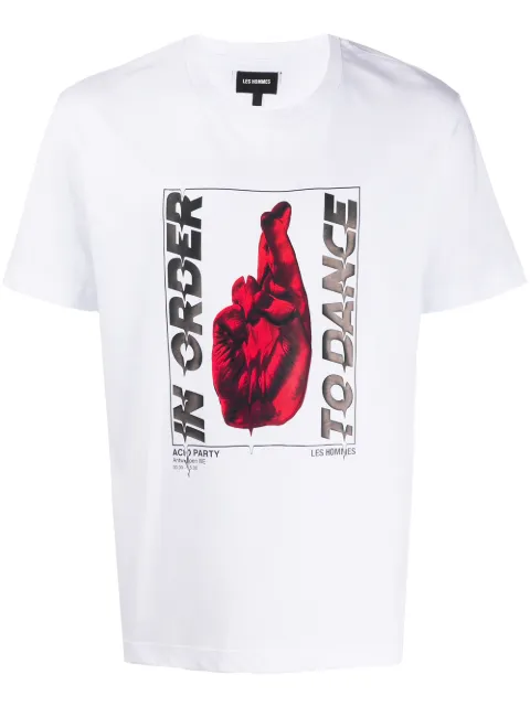 LES HOMMES graphic-print cotton T-shirt White LIT209700P