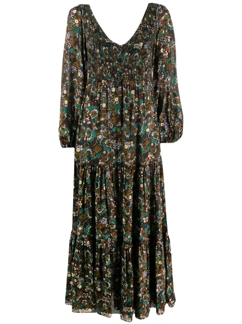 Rixo Lottie Klimt Wave-print tiered dress Black RIX10214120680