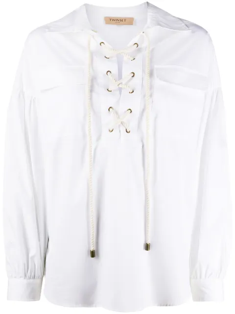 TWINSET lace-up loose-fit blouse White 201TP2520