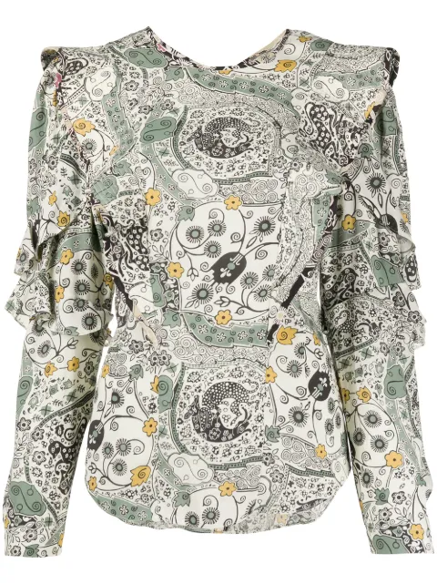 MARANT ÉTOILE floral print ruffle trim blouse Neutrals HT161220P024E