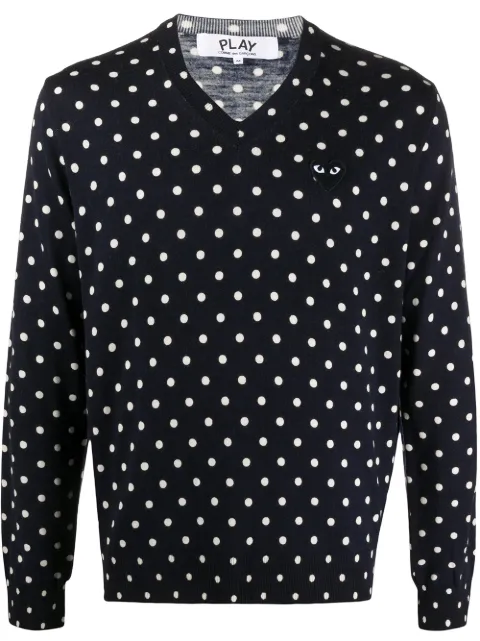 Comme Des Garçons polka-dot print V-neck sweater Blue AZN036