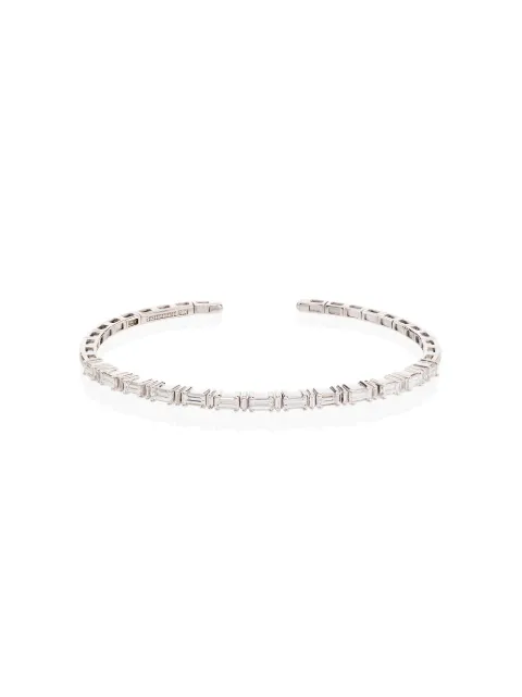 Suzanne Kalan 18kt white gold Linear Horizontal baguette diamond bangle Silver AKB354WG