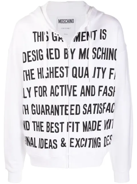 Moschino slogan-print zip-front hoodie White A17037027