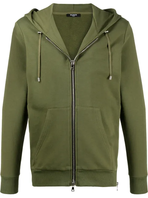 Balmain textured logo zipped hoodie Green TH13643I261