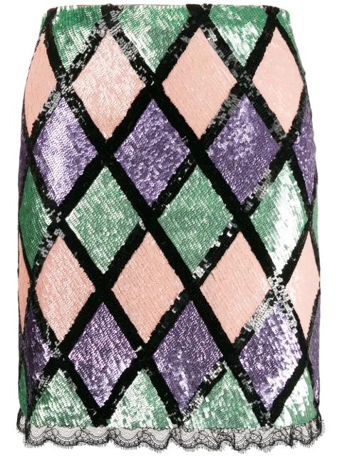 Blumarine argyle pattern sequin skirt Black 16410