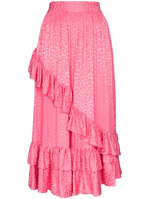 Batsheva diagonal ruffle midi skirt Pink BHS0010