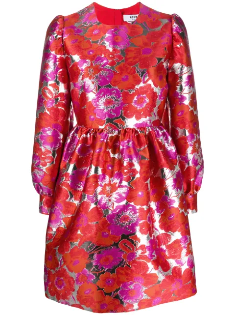 MSGM floral jacquard flared dress Red 2841MDA187207124