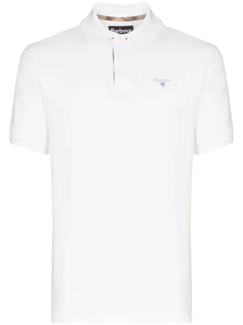 Barbour tartan-trim embroidered-logo polo shirt White MML0012