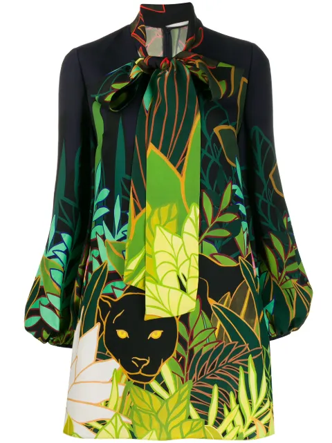 Valentino Garavani Panther in the Jungle bow collar dress Black BVARR65DR