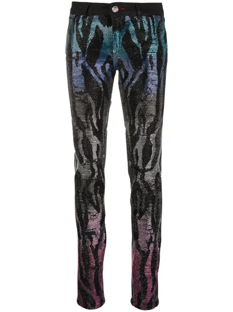 Philipp Plein embellished zebra pattern jeggings Black P20CWDT1345PDE004N