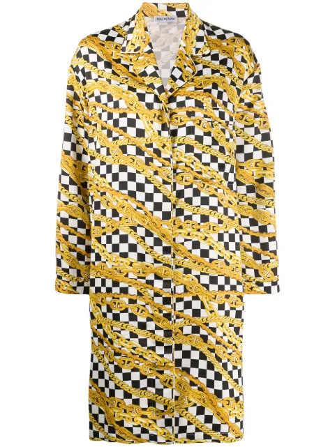 Balenciaga chain-print checkerboard coat Black 602451TGL09