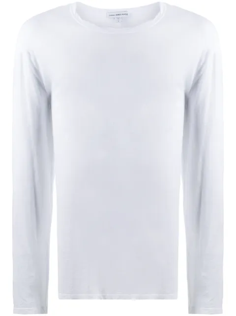 James Perse Shirttail Hem Crew long-sleeve cotton T-shirt White MKJ3312