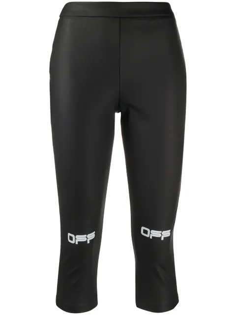 Off-White logo print cropped leggings Black OWCA103R20H800871001