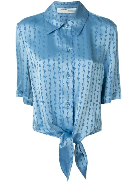 Off-White logo baseball knot blouse Blue OWGA069R20C860683100