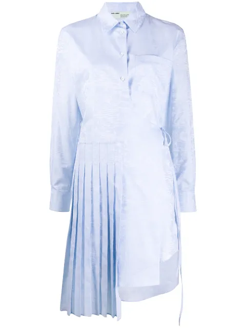 Off-White wave print asymmetrical pleated dress Blue OWDB168R20H391233101